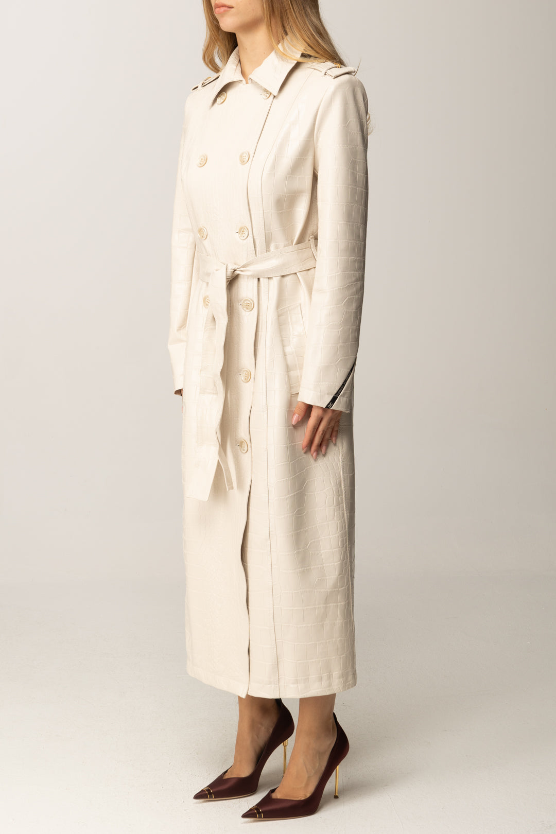 Elisabetta Franchi Trench Effetto Pelle Stampa Cocco SP00358E2 MILK