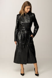 Elisabetta Franchi Trench Effetto Pelle Stampa Cocco SP00358E2 NERO