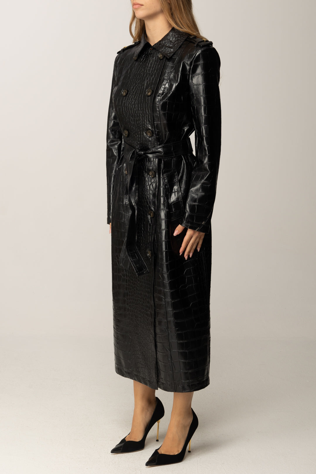Elisabetta Franchi Trench Effetto Pelle Stampa Cocco SP00358E2 NERO
