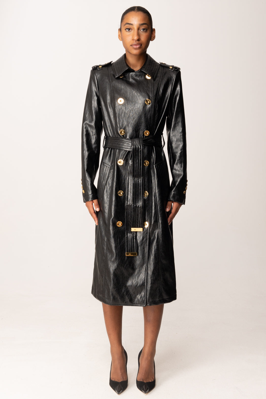 Elisabetta Franchi Trench In Craquelé SP00256E2 NERO