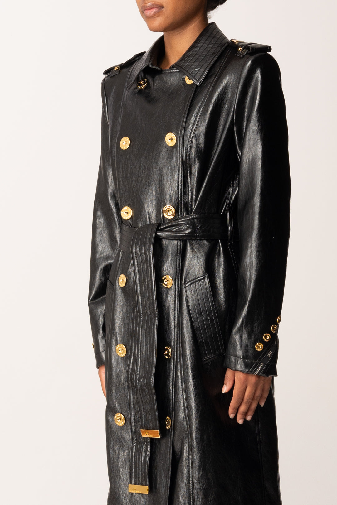 Elisabetta Franchi Trench In Craquelé SP00256E2 NERO