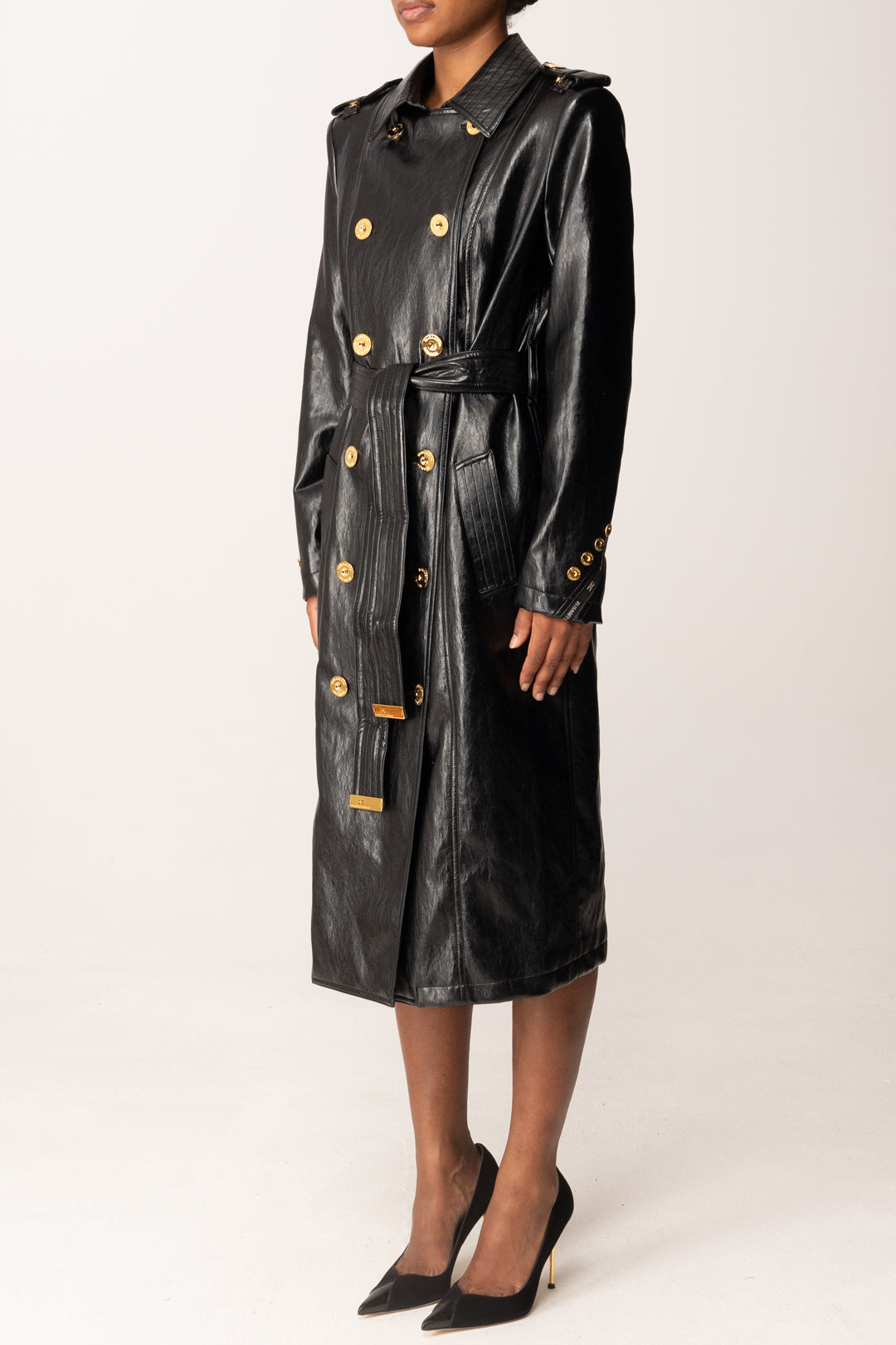 Elisabetta Franchi Trench In Craquelé SP00256E2 NERO