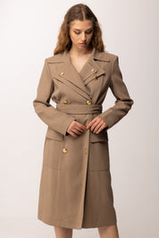 Elisabetta Franchi Trench In Gabardina con Rever Doppio SP00561E2 ARGILLA