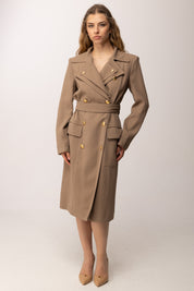Elisabetta Franchi Trench In Gabardina con Rever Doppio SP00561E2 ARGILLA