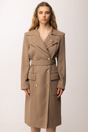 Elisabetta Franchi Trench In Gabardina con Rever Doppio SP00561E2 ARGILLA