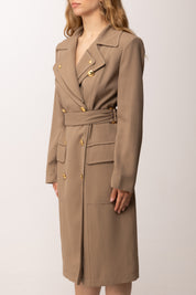 Elisabetta Franchi Trench In Gabardina con Rever Doppio SP00561E2 ARGILLA