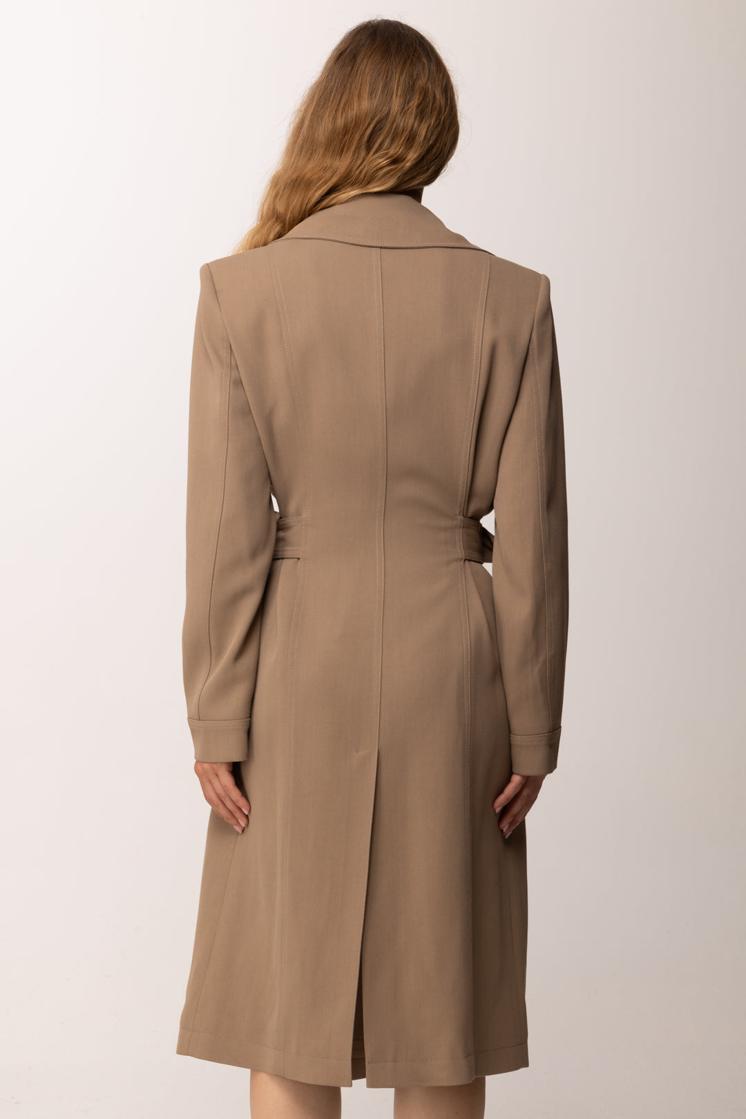 Elisabetta Franchi Trench In Gabardina con Rever Doppio SP00561E2 ARGILLA