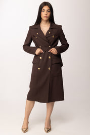 Elisabetta Franchi Trench In Gabardina con Rever Doppio SP00561E2 CACAO