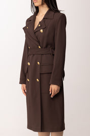 Elisabetta Franchi Trench In Gabardina con Rever Doppio SP00561E2 CACAO