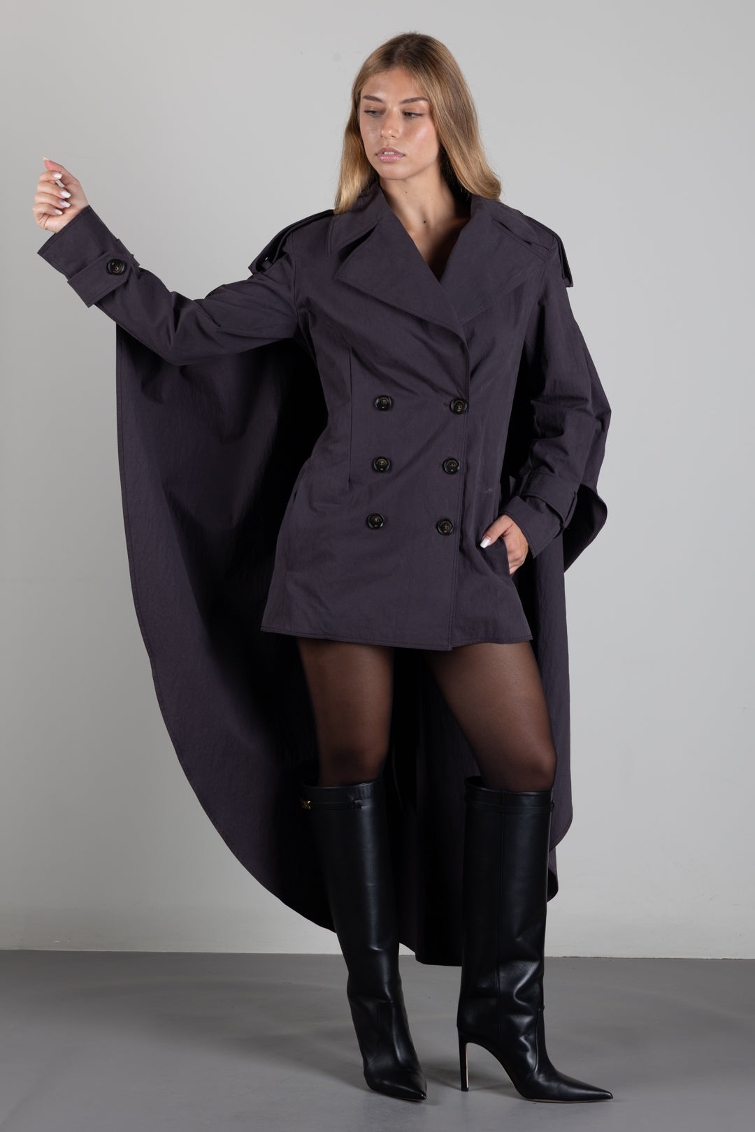 Elisabetta Franchi Trench Over con Costruzione a Mantella SP01066E2 DARK CHOCOLATE