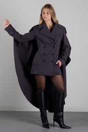 Elisabetta Franchi Trench Over con Costruzione a Mantella SP01066E2 DARK CHOCOLATE