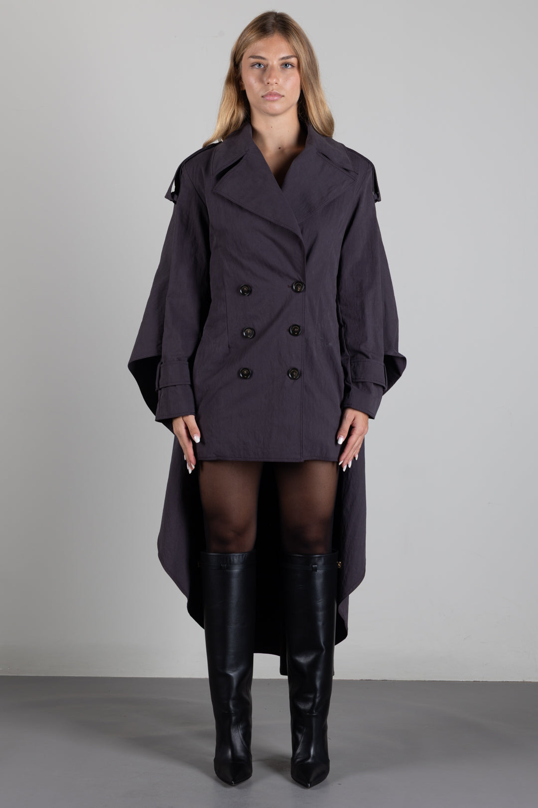 Elisabetta Franchi Trench Over con Costruzione a Mantella SP01066E2 DARK CHOCOLATE