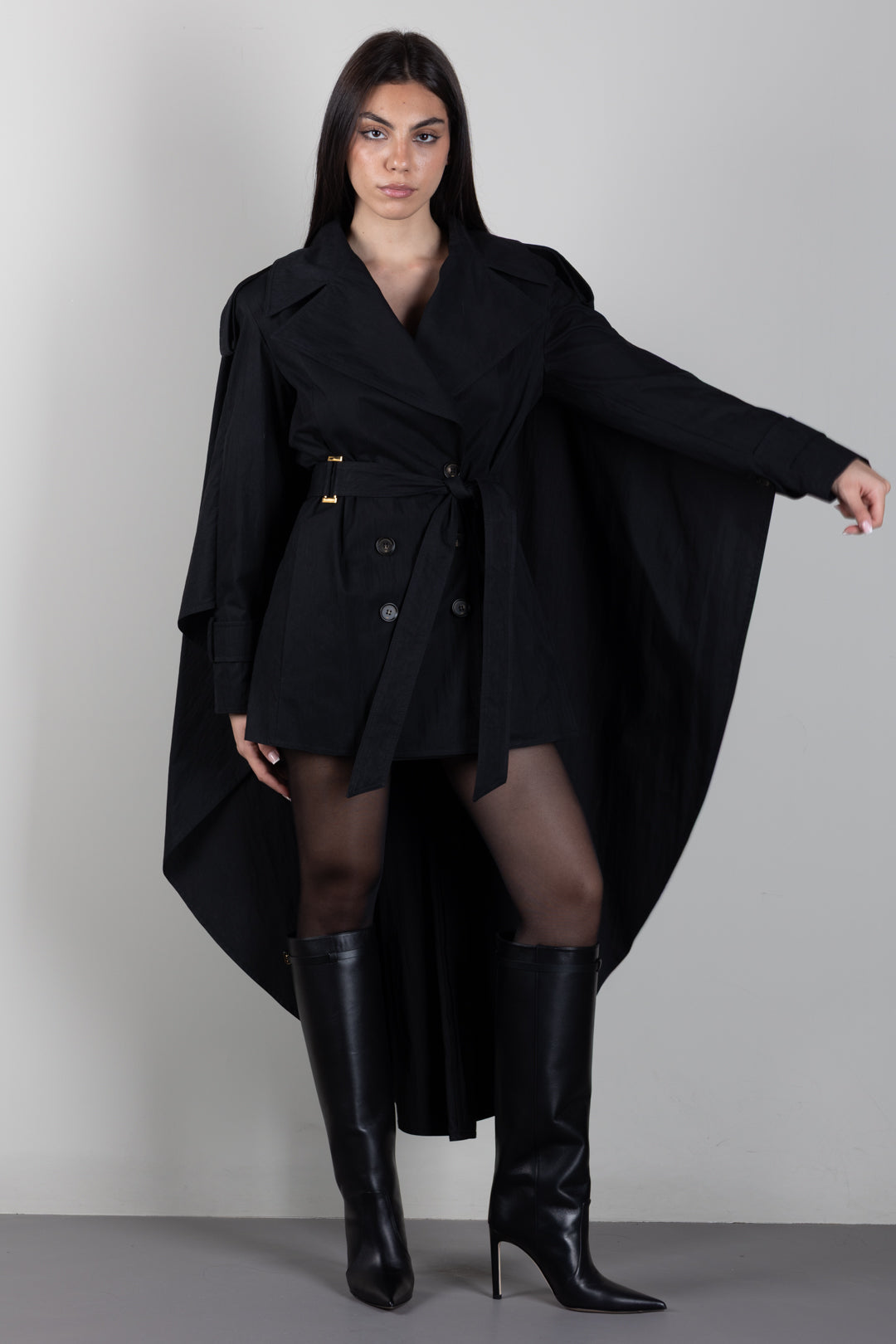 Elisabetta Franchi Trench Over con Costruzione a Mantella SP01066E2 NERO