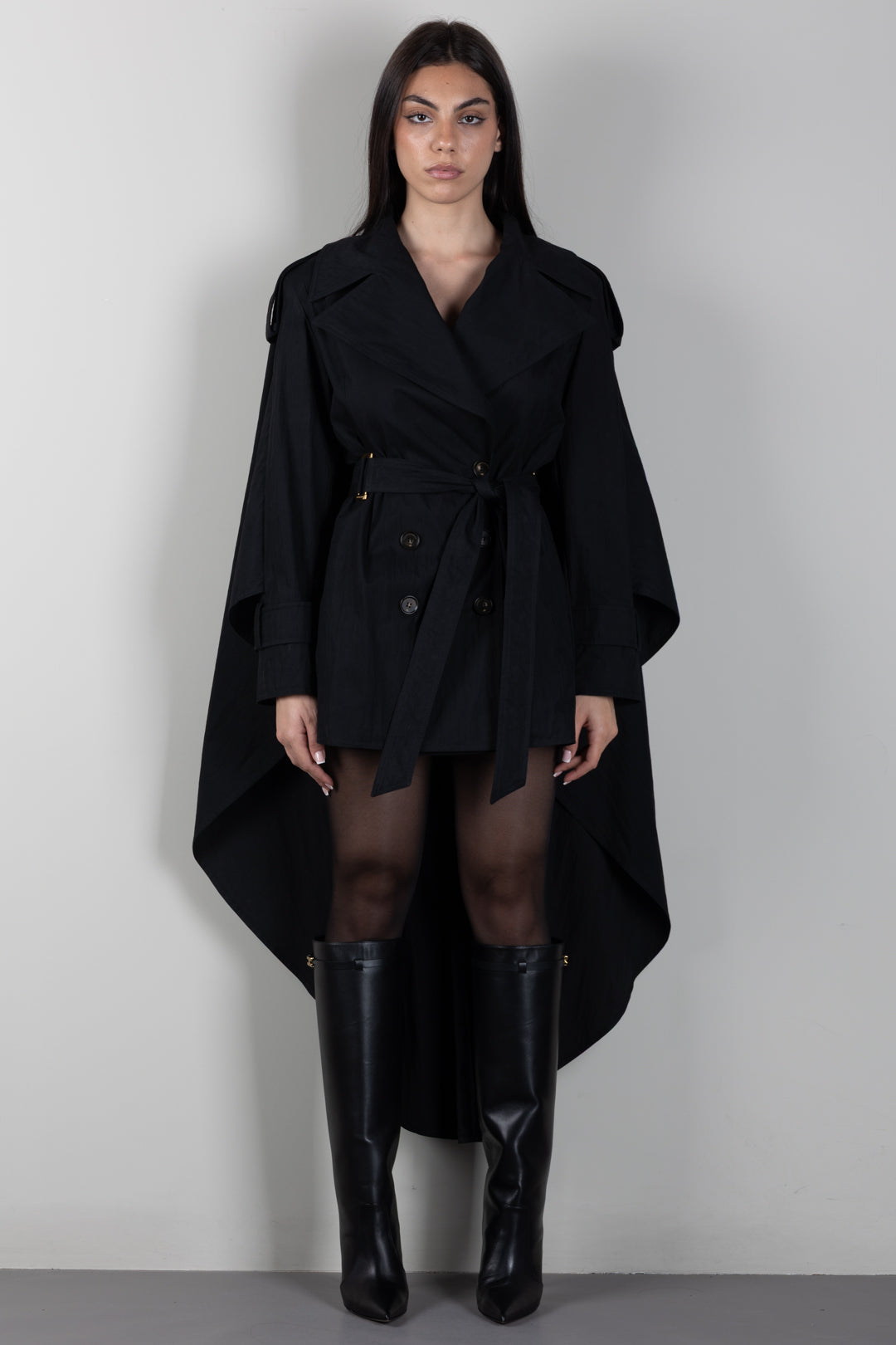 Elisabetta Franchi Trench Over con Costruzione a Mantella SP01066E2 NERO