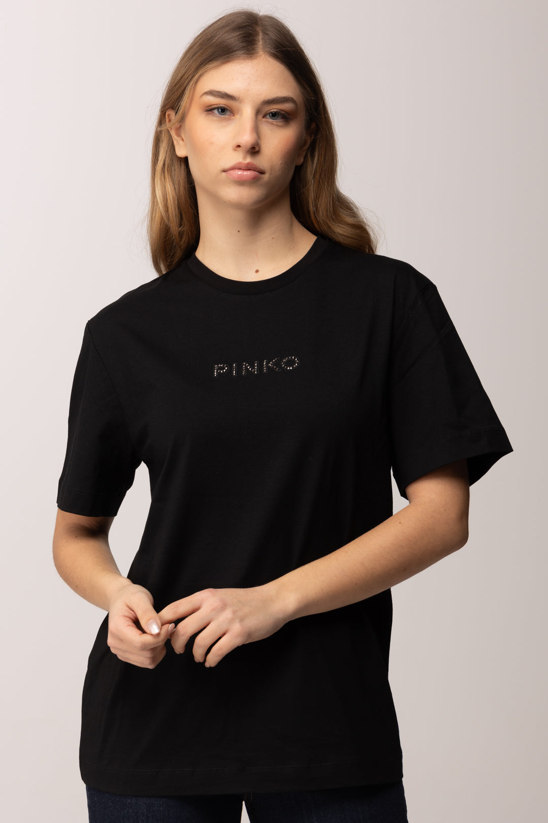 Pinko Tshirt con Stampa Lettering Sul Retro 105526 A33S NERO LIMOUSINE