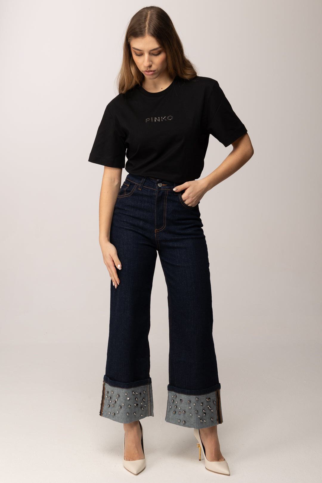 Pinko Tshirt con Stampa Lettering Sul Retro 105526 A33S NERO LIMOUSINE