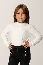 Elisabetta Franchi Bambina Tshirt Maniche Lunghe con Logo EGTS1050JE006 AVORIO