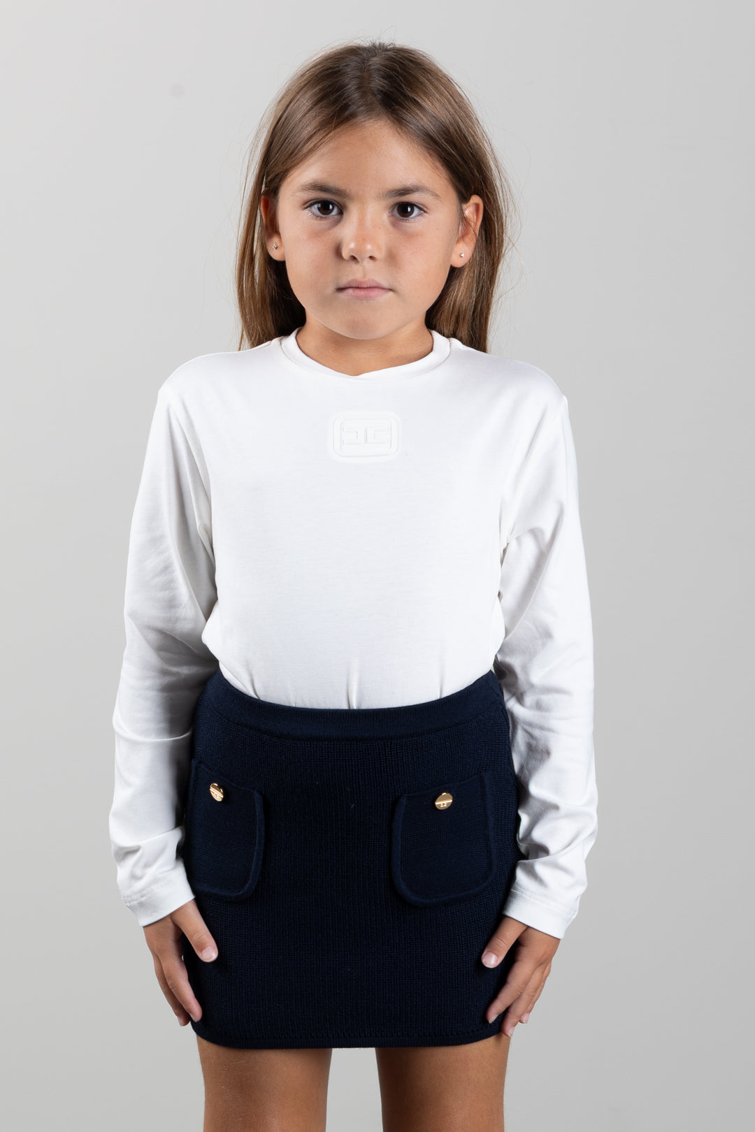 Elisabetta Franchi Bambina Tt-shirt a Maniche Lunghe con Logo Embossed EFTS272CJE018.0004