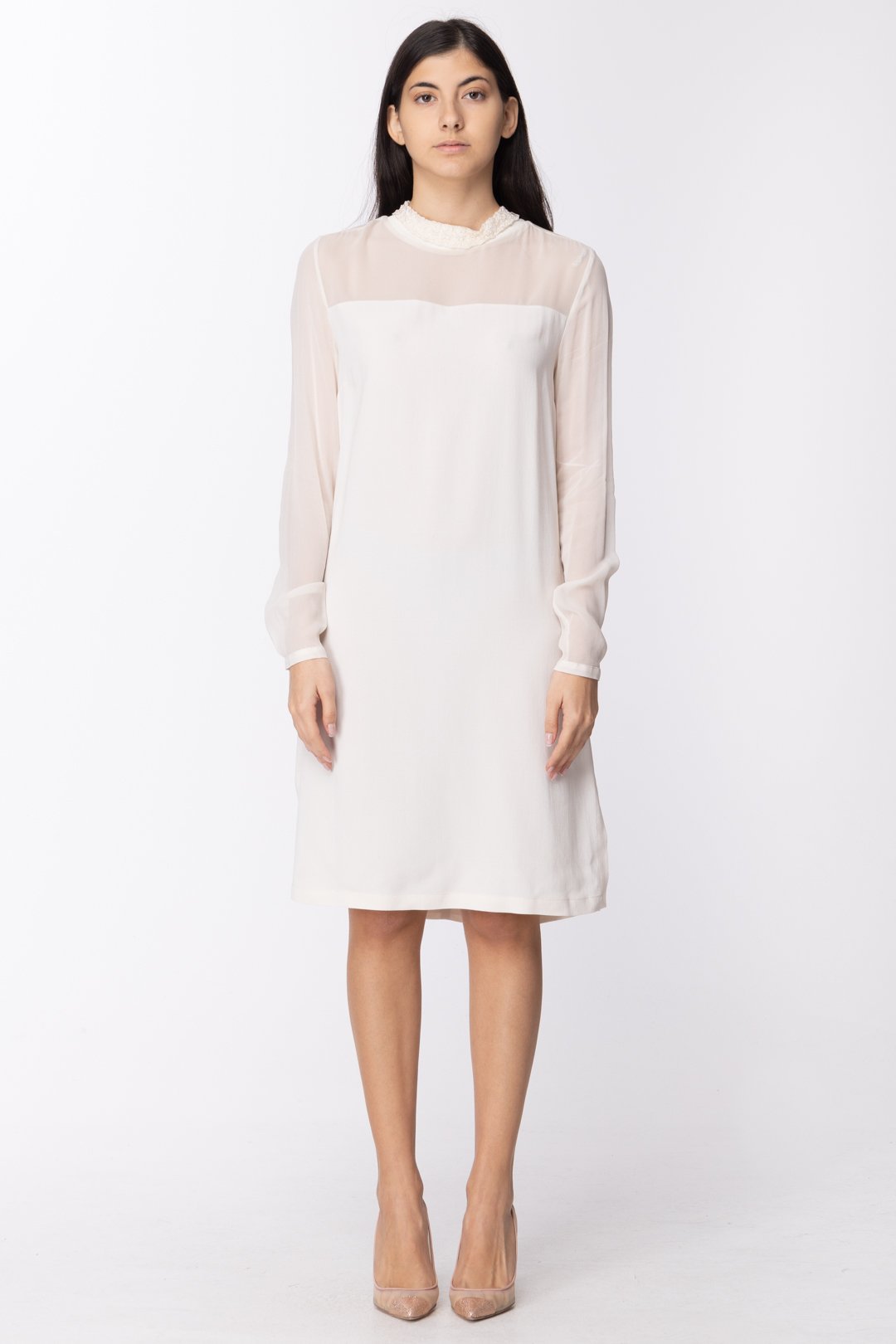 Twin-set Tubino Morbido con Dettagli Trasparenti TA628B GESSO