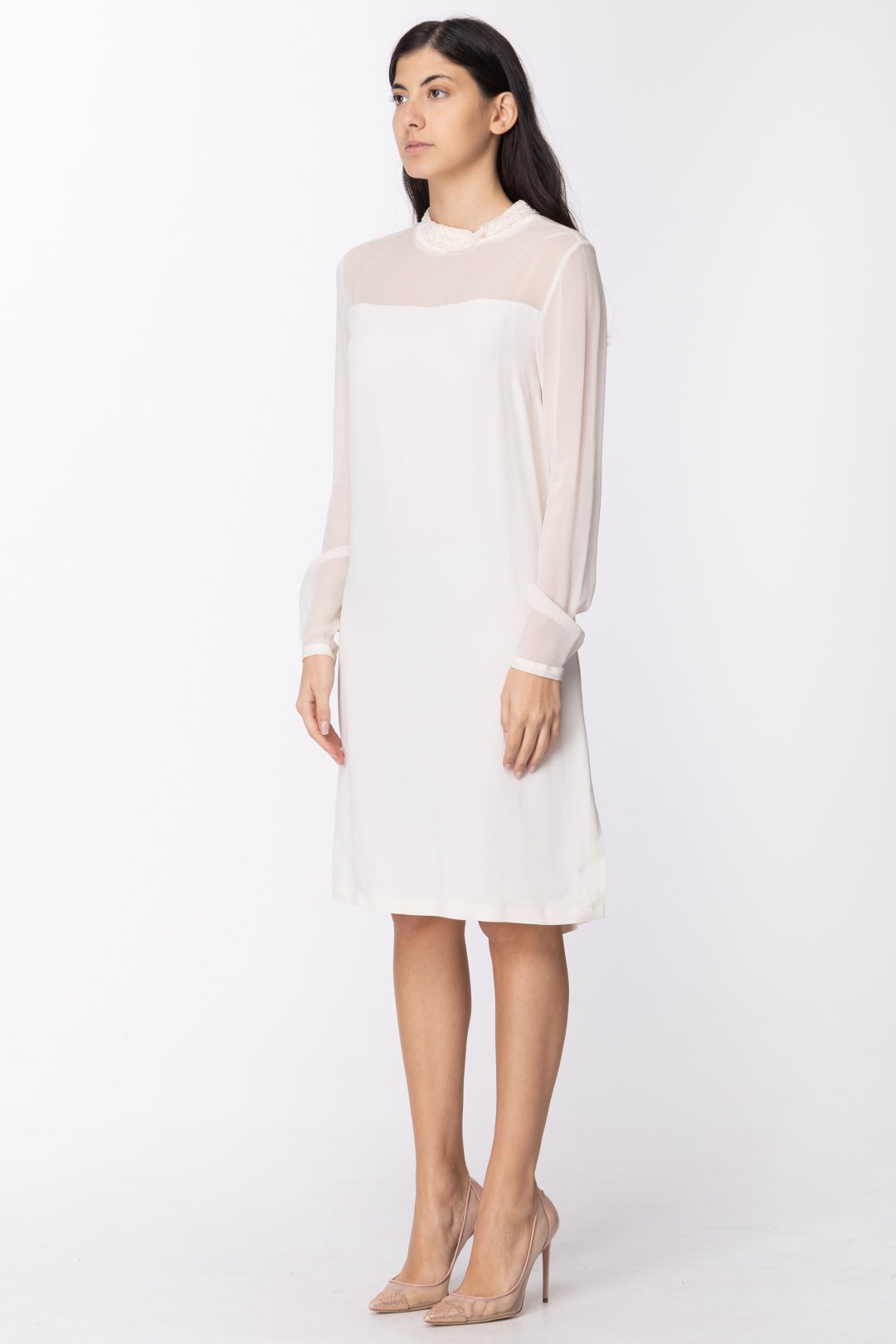 Twin-set Tubino Morbido con Dettagli Trasparenti TA628B GESSO