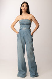 Elisabetta Franchi Tuta Bustier In Jeans con Fibbie TJ46I61E2 BLUE VINTAGE