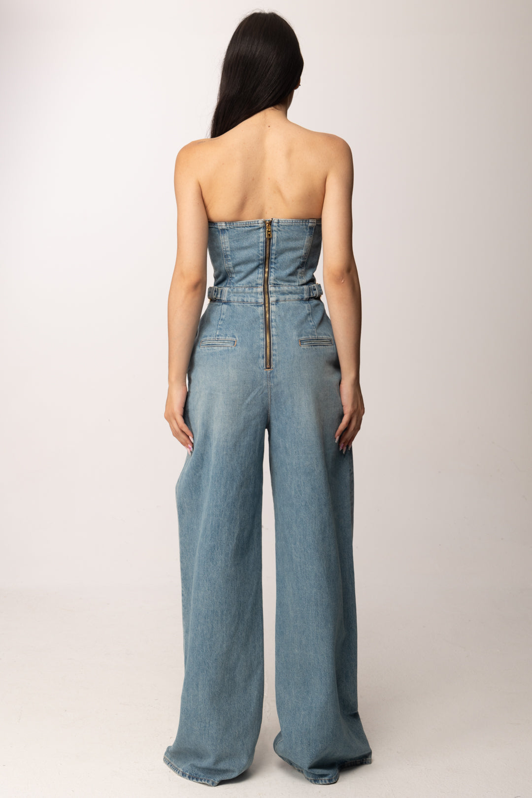 Elisabetta Franchi Tuta Bustier In Jeans con Fibbie TJ46I61E2 BLUE VINTAGE
