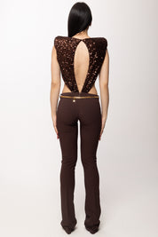 Elisabetta Franchi Tuta con Body Paillettes e Pantaloni Flare TU05861E2 CACAO