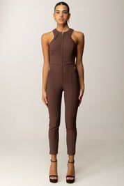 Elisabetta Franchi Tuta con Zip Centrale e Dettagli Strutturati TU05556E2 COFFEE