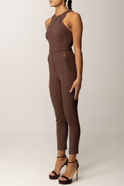 Elisabetta Franchi Tuta con Zip Centrale e Dettagli Strutturati TU05556E2 COFFEE