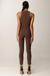 Elisabetta Franchi Tuta con Zip Centrale e Dettagli Strutturati TU05556E2 COFFEE