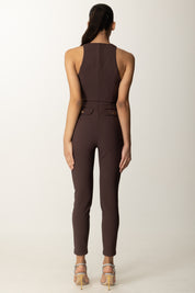 Elisabetta Franchi Tuta con Zip Centrale e Dettagli Strutturati TU05556E2 MERLOT