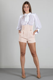Elisabetta Franchi Tuta Corta con Camicia In Georgette e Shorts TU06566E2 AVORIO/NUDE