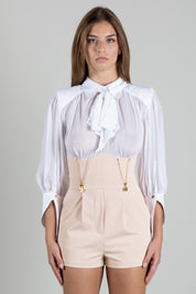Elisabetta Franchi Tuta Corta con Camicia In Georgette e Shorts TU06566E2 AVORIO/NUDE