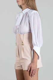 Elisabetta Franchi Tuta Corta con Camicia In Georgette e Shorts TU06566E2 AVORIO/NUDE