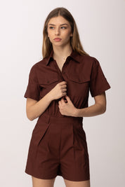 Patrizia Pepe Tuta Corta In Cotone con Bottoni e Linea Relaxed 2T0095 A9B9 WOOD BROWN