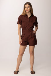 Patrizia Pepe Tuta Corta In Cotone con Bottoni e Linea Relaxed 2T0095 A9B9 WOOD BROWN