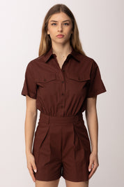 Patrizia Pepe Tuta Corta In Cotone con Bottoni e Linea Relaxed 2T0095 A9B9 WOOD BROWN