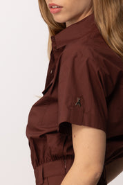 Patrizia Pepe Tuta Corta In Cotone con Bottoni e Linea Relaxed 2T0095 A9B9 WOOD BROWN