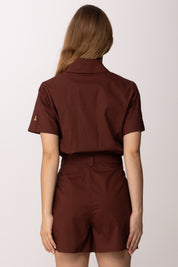 Patrizia Pepe Tuta Corta In Cotone con Bottoni e Linea Relaxed 2T0095 A9B9 WOOD BROWN