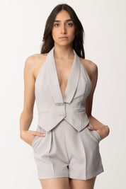 Elisabetta Franchi Tuta Corta In Crêpe con Gilet TU01342E2 PERLA