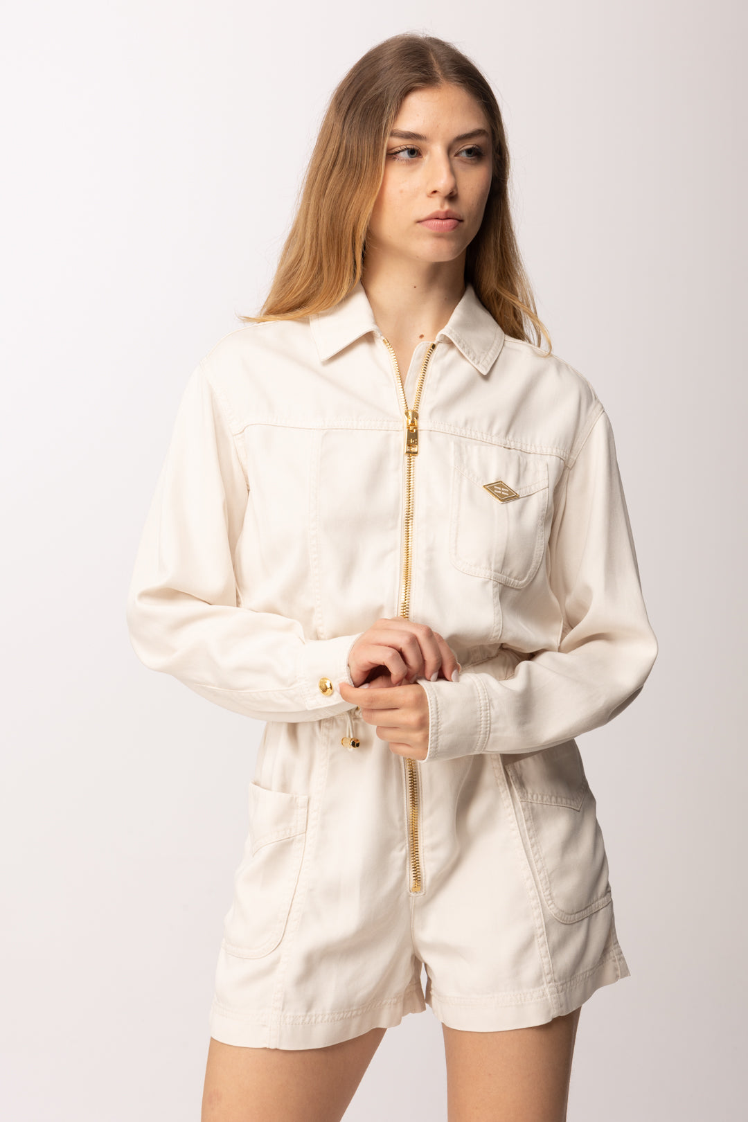 Elisabetta Franchi Tuta Corta In Jeans TJ47N61E2 BURRO
