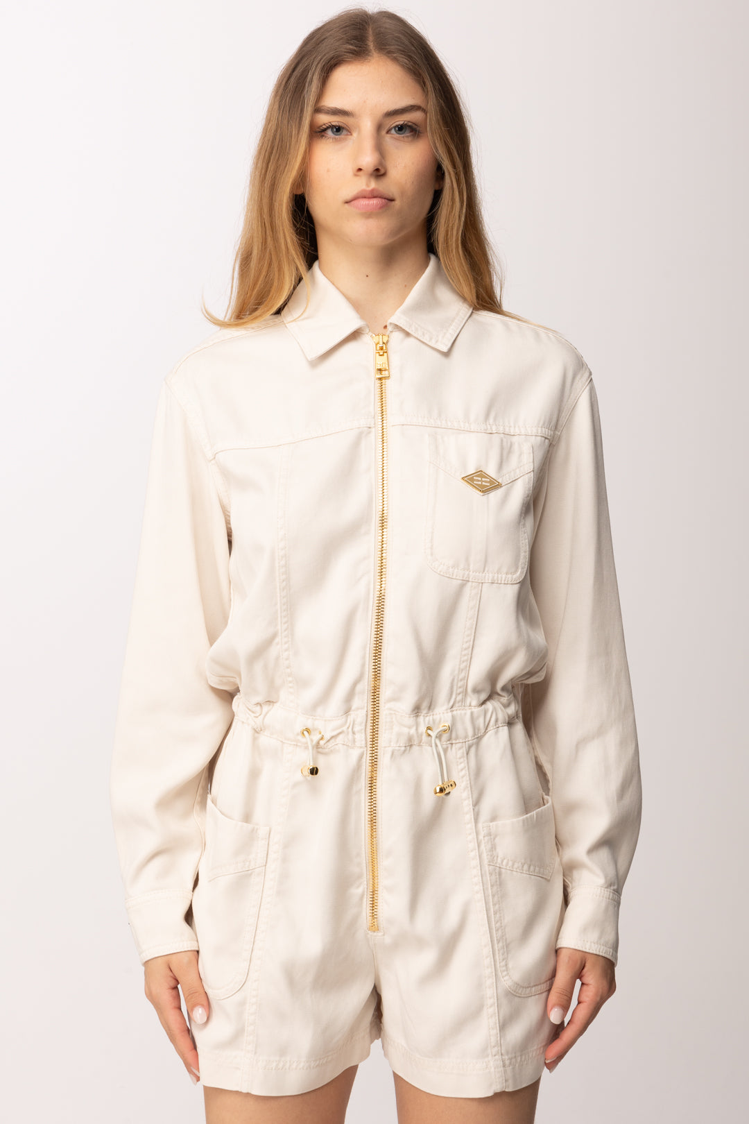 Elisabetta Franchi Tuta Corta In Jeans TJ47N61E2 BURRO