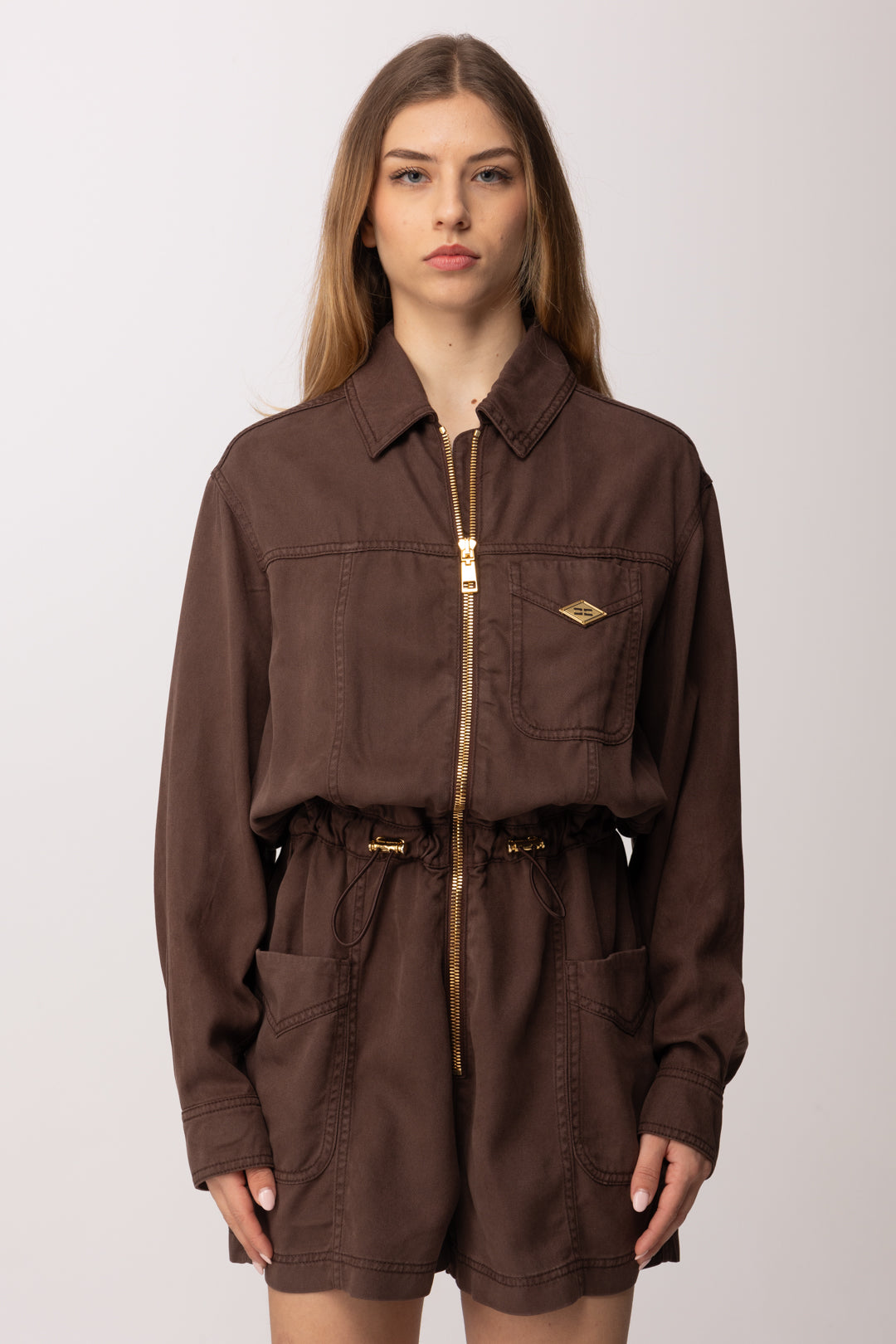 Elisabetta Franchi Tuta Corta In Jeans TJ47N61E2 CACAO