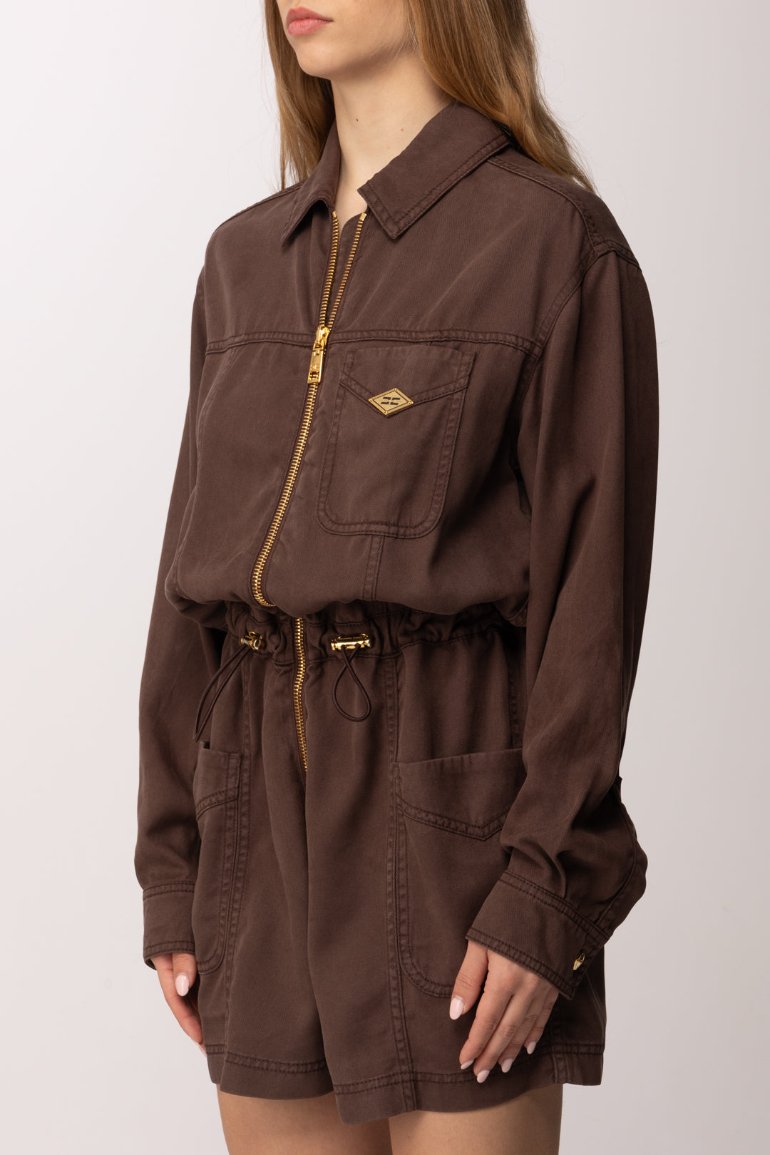 Elisabetta Franchi Tuta Corta In Jeans TJ47N61E2 CACAO