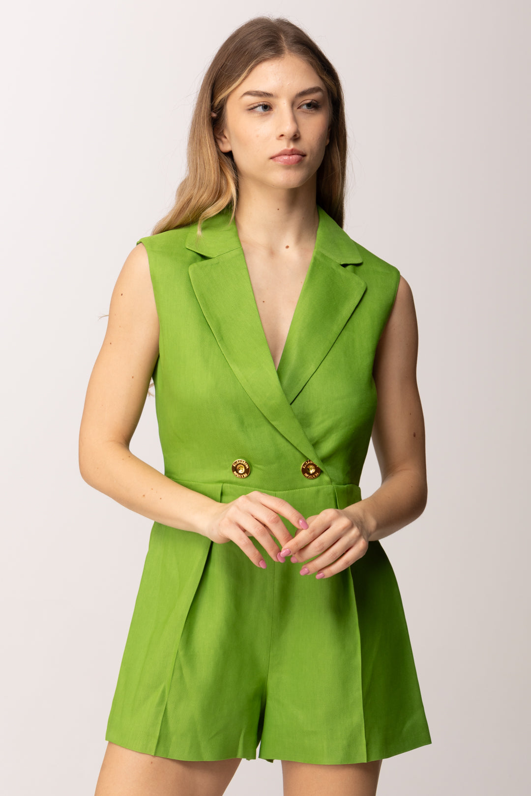 Elisabetta Franchi Bambina Tuta Corta In Misto Lino con Scollo a Giacca EFTA1170LI009.1067