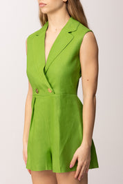 Elisabetta Franchi Bambina Tuta Corta In Misto Lino con Scollo a Giacca EFTA1170LI009.1067