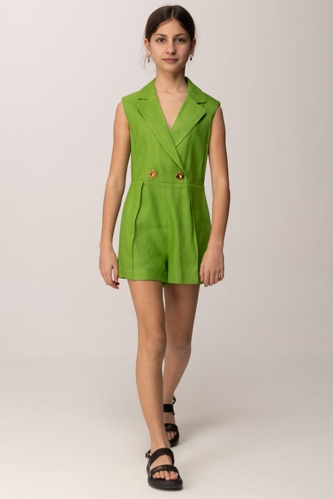 Elisabetta Franchi Bambina Tuta Corta In Misto Lino con Scollo a Giacca EFTA1170LI009.1067