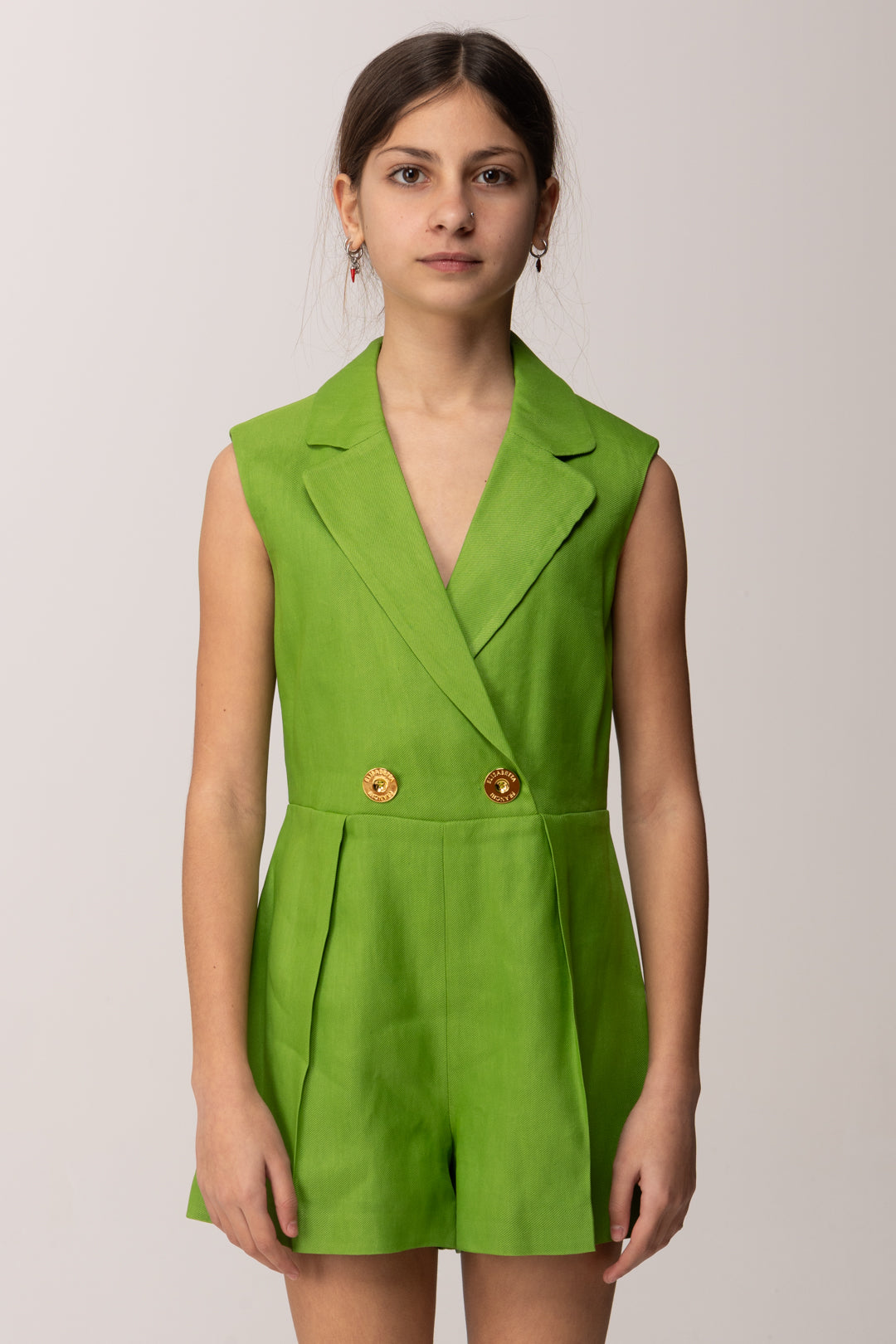 Elisabetta Franchi Bambina Tuta Corta In Misto Lino con Scollo a Giacca EFTA1170LI009.1067