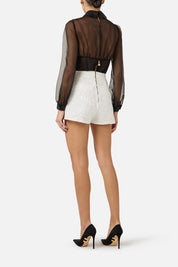 Elisabetta Franchi Tuta Corta In Organza e Tweed Bouclé TU06462E2 NERO/AVORIO