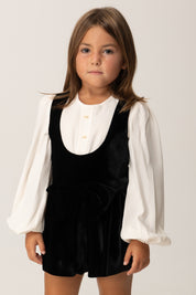 Elisabetta Franchi Bambina Tuta Corta In Velluto con Fiocco e Inserto Camicia EFTA1120VE018 NERO/MILK